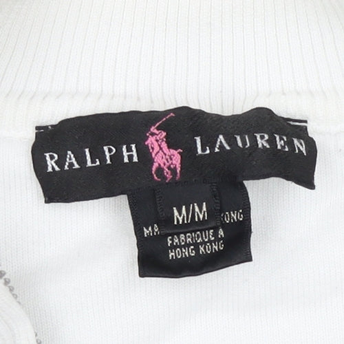 Ralph Lauren Women White Pink M Full Zip Logo Sweatshirt