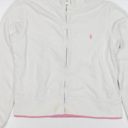 Ralph Lauren Women White Pink M Full Zip Logo Sweatshirt