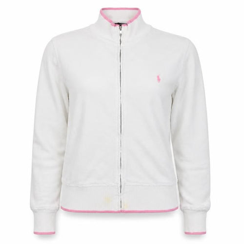 Ralph Lauren Women White Pink M Full Zip Logo Sweatshirt