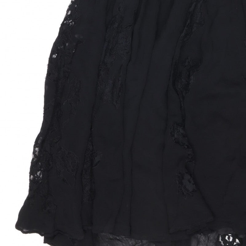 Topshop Women Black UK 10 Silk Lace Floral Fit & Flare Dress