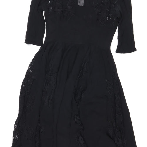 Topshop Women Black UK 10 Silk Lace Floral Fit & Flare Dress