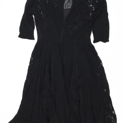 Topshop Women Black UK 10 Silk Lace Floral Fit & Flare Dress