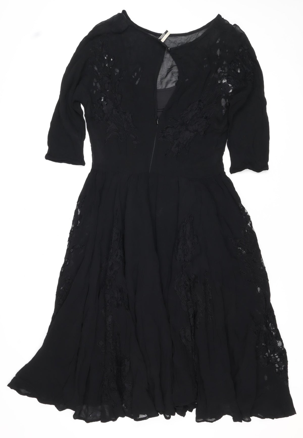 Topshop Women Black UK 10 Silk Lace Floral Fit & Flare Dress