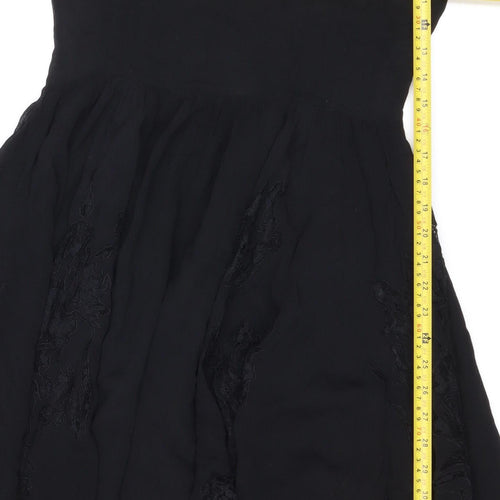 Topshop Women Black UK 10 Silk Lace Floral Fit & Flare Dress