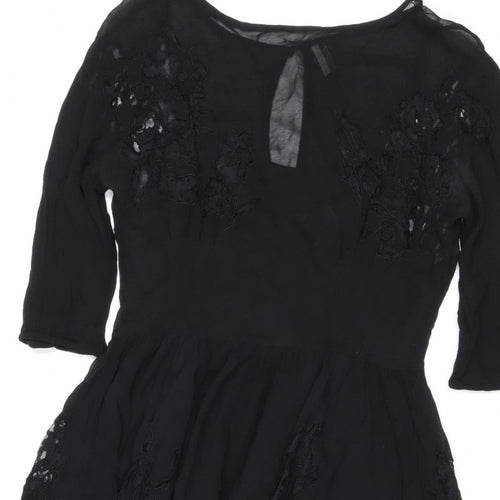 Topshop Women Black UK 10 Silk Lace Floral Fit & Flare Dress