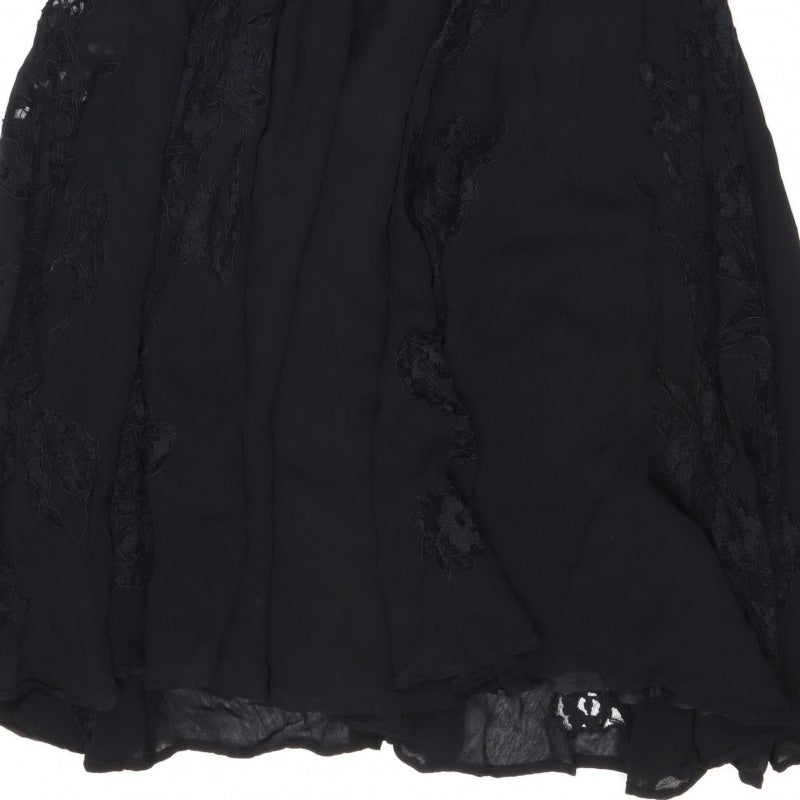 Topshop Women Black UK 10 Silk Lace Floral Fit & Flare Dress