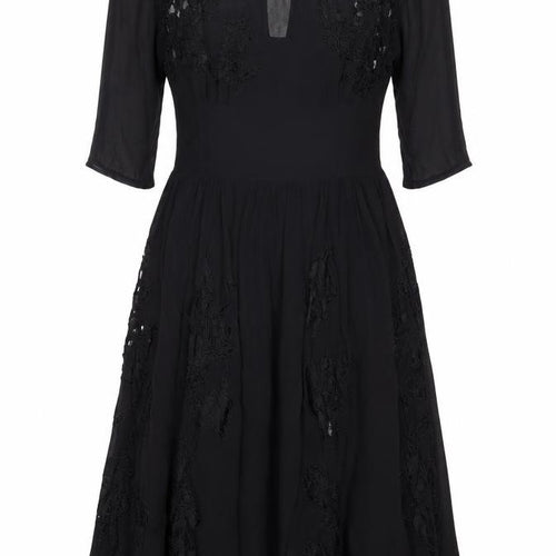 Topshop Women Black UK 10 Silk Lace Floral Fit & Flare Dress