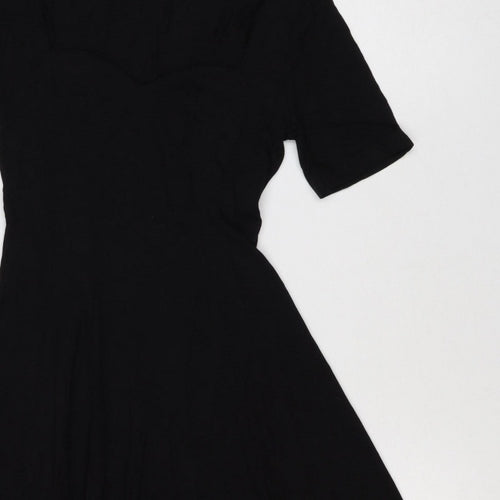ASOS Women Black UK 10 Fit & Flare Pleated Long Sleeve Dress