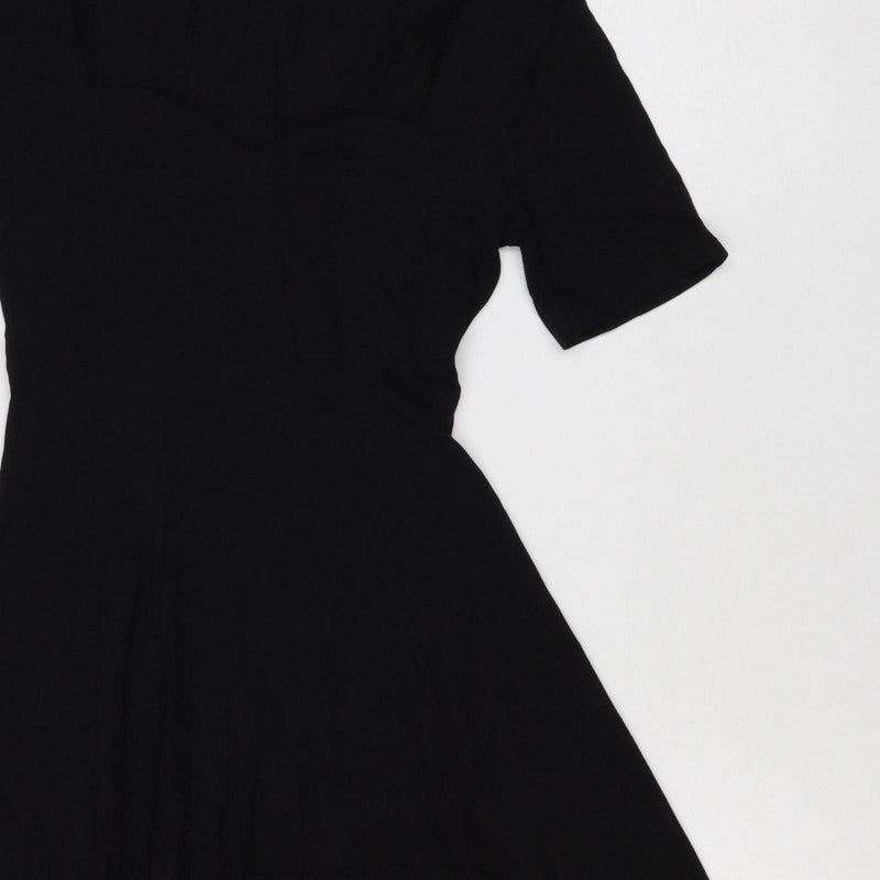 ASOS Women Black UK 10 Fit & Flare Pleated Long Sleeve Dress