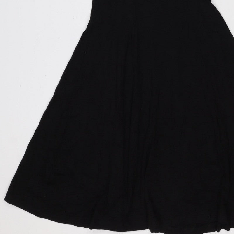 ASOS Women Black UK 10 Fit & Flare Pleated Long Sleeve Dress