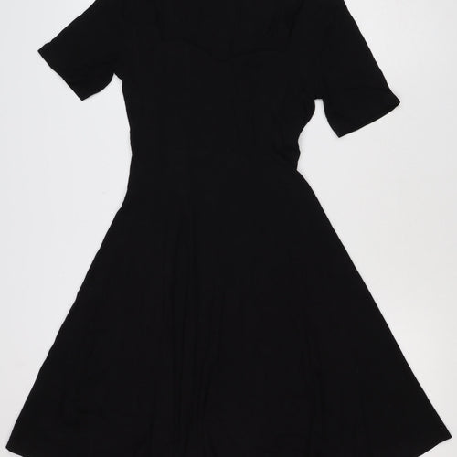 ASOS Women Black UK 10 Fit & Flare Pleated Long Sleeve Dress