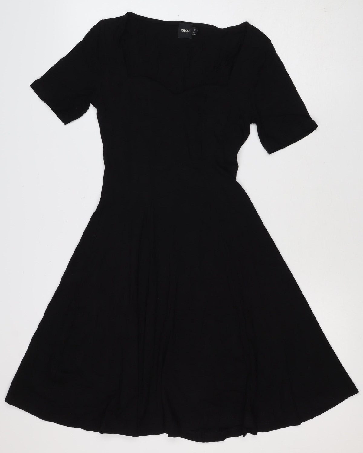 ASOS Women Black UK 10 Fit & Flare Pleated Long Sleeve Dress