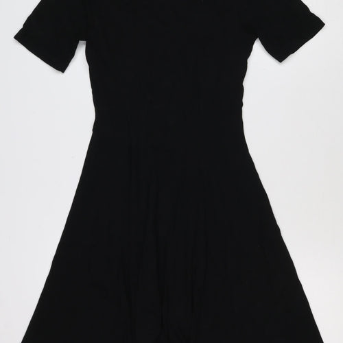 ASOS Women Black UK 10 Fit & Flare Pleated Long Sleeve Dress