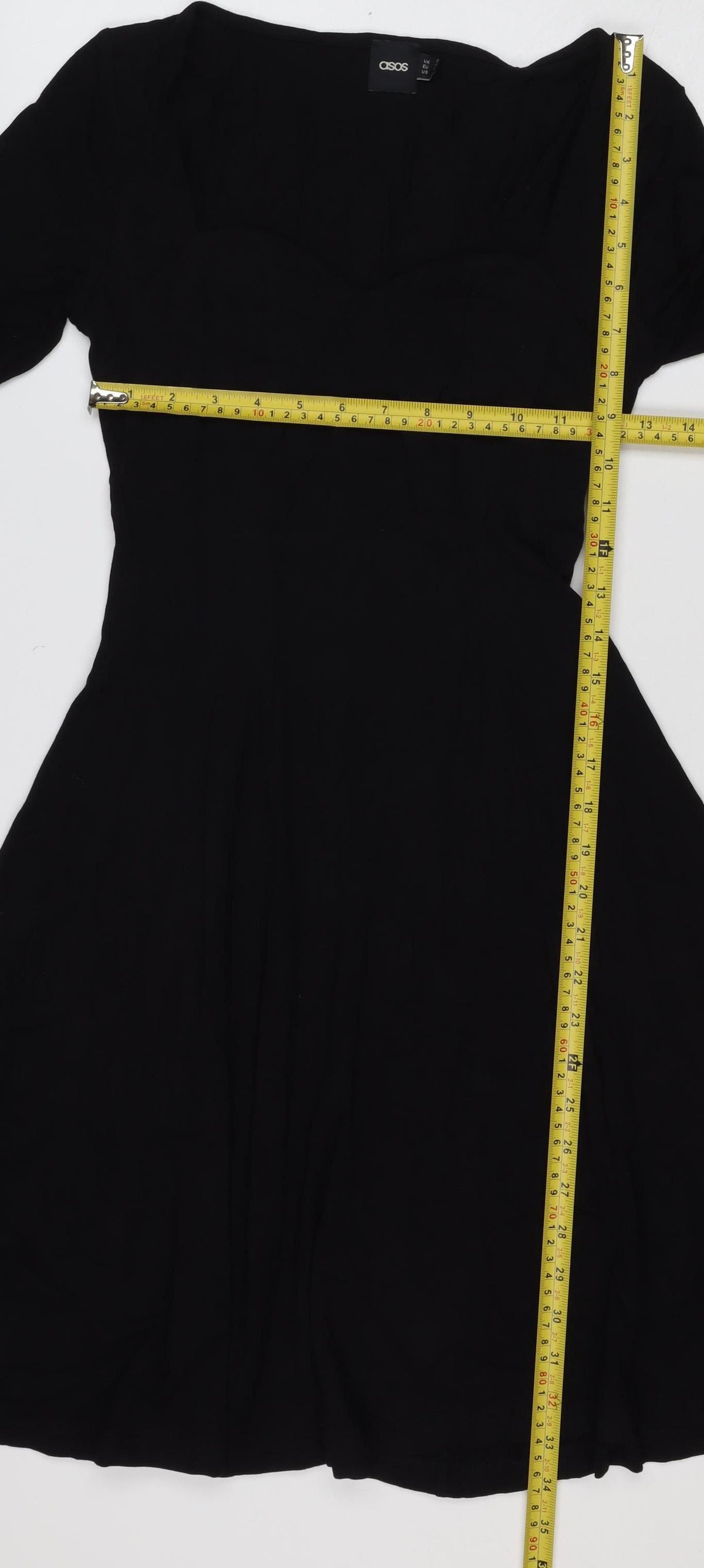 ASOS Women Black UK 10 Fit & Flare Pleated Long Sleeve Dress