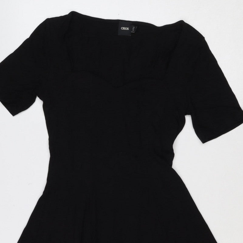 ASOS Women Black UK 10 Fit & Flare Pleated Long Sleeve Dress
