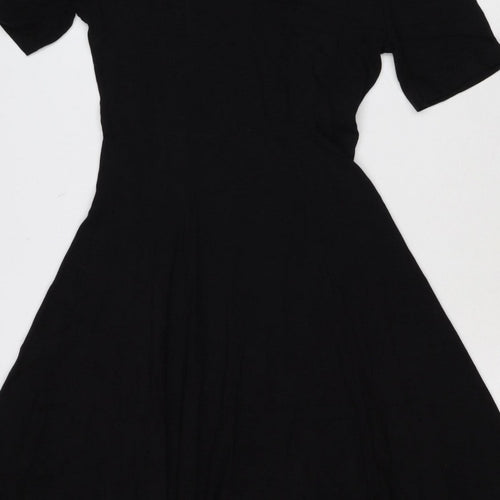 ASOS Women Black UK 10 Fit & Flare Pleated Long Sleeve Dress