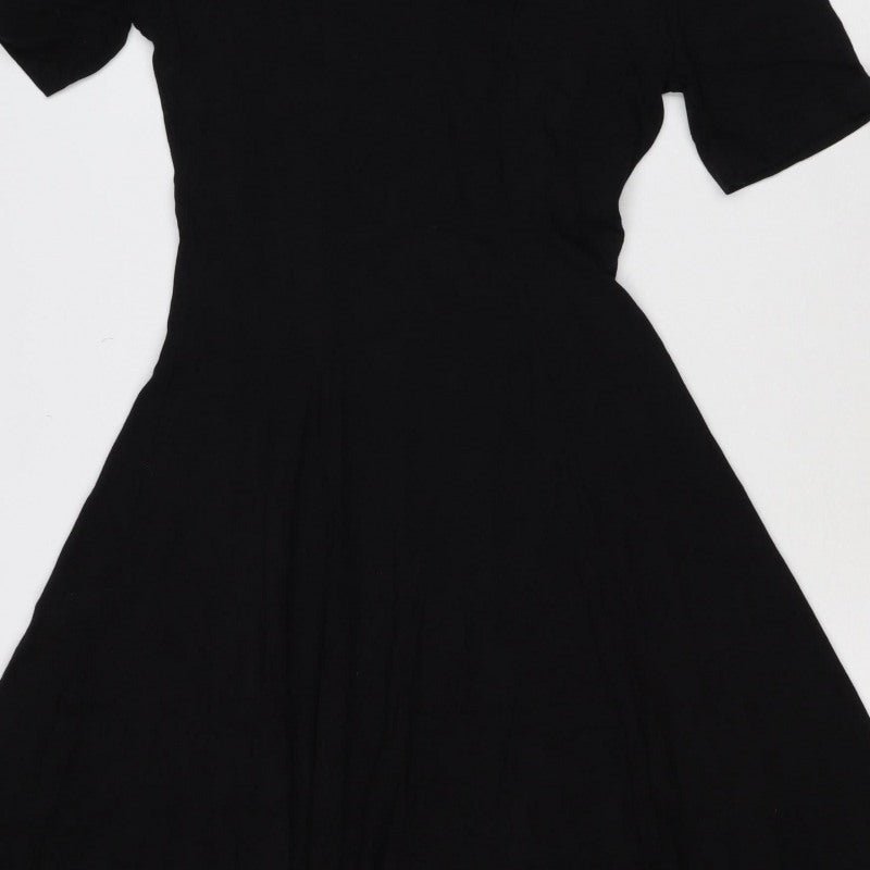 ASOS Women Black UK 10 Fit & Flare Pleated Long Sleeve Dress