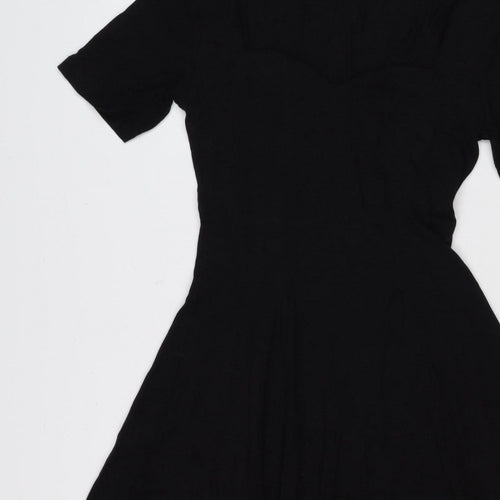 ASOS Women Black UK 10 Fit & Flare Pleated Long Sleeve Dress