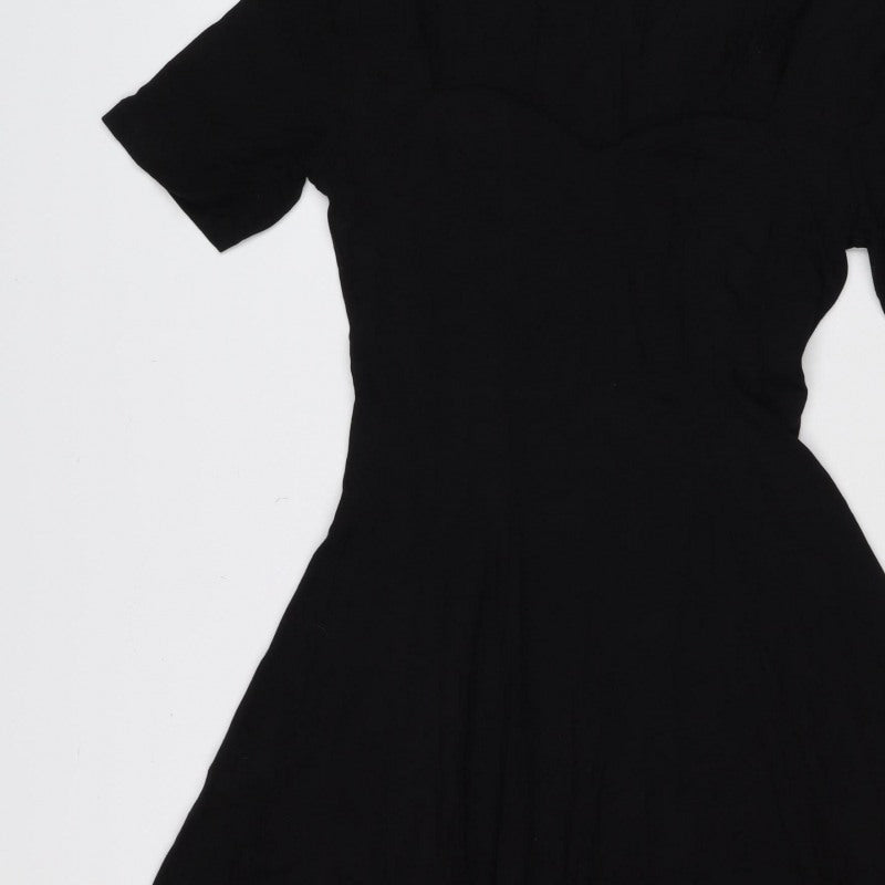 ASOS Women Black UK 10 Fit & Flare Pleated Long Sleeve Dress
