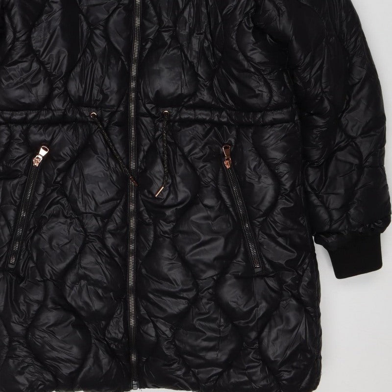 Next Girls Black 12 Years Puffer Coat Faux Fur Hood Quilted