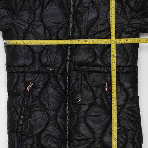 Next Girls Black 12 Years Puffer Coat Faux Fur Hood Quilted