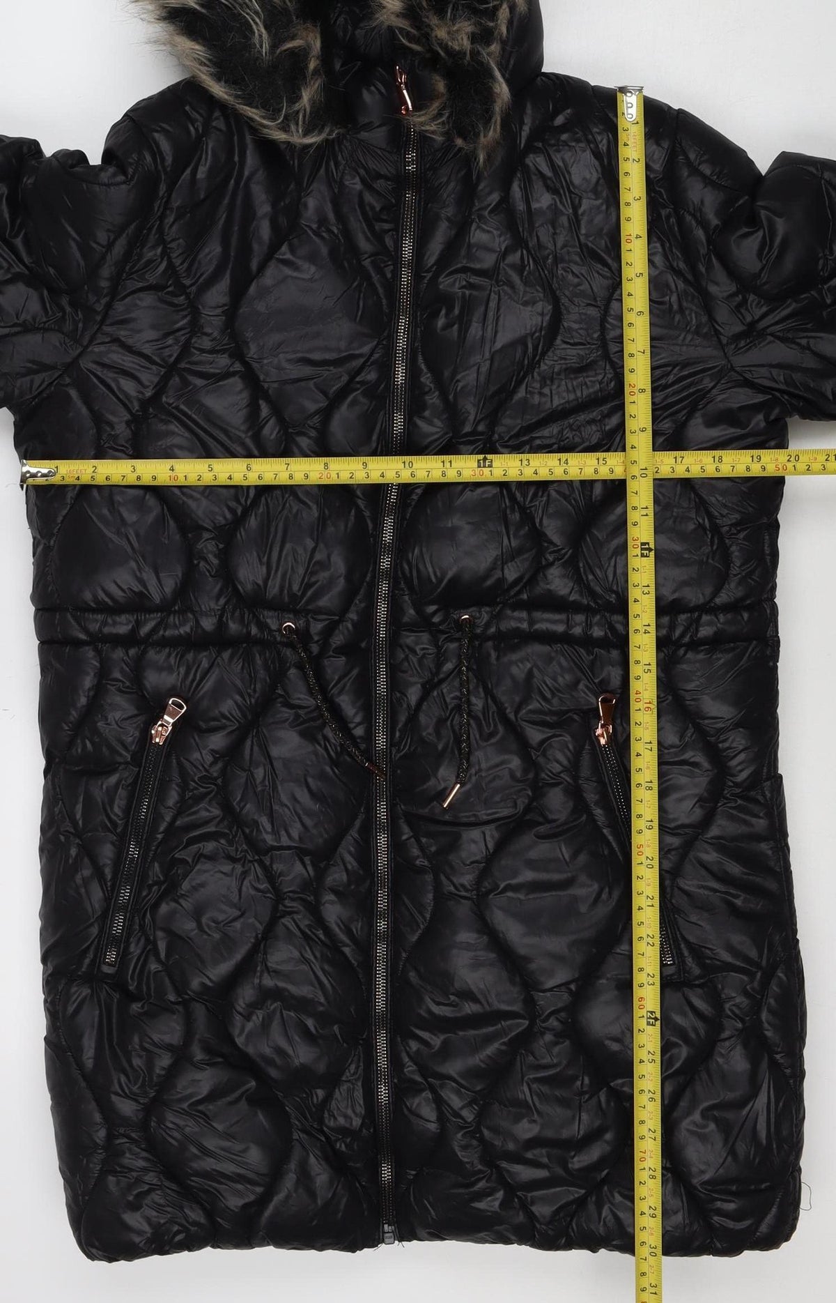 Next Girls Black 12 Years Puffer Coat Faux Fur Hood Quilted