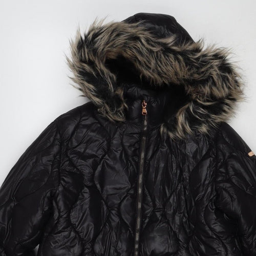 Next Girls Black 12 Years Puffer Coat Faux Fur Hood Quilted