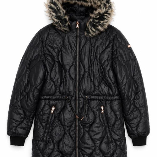 Next Girls Black 12 Years Puffer Coat Faux Fur Hood Quilted