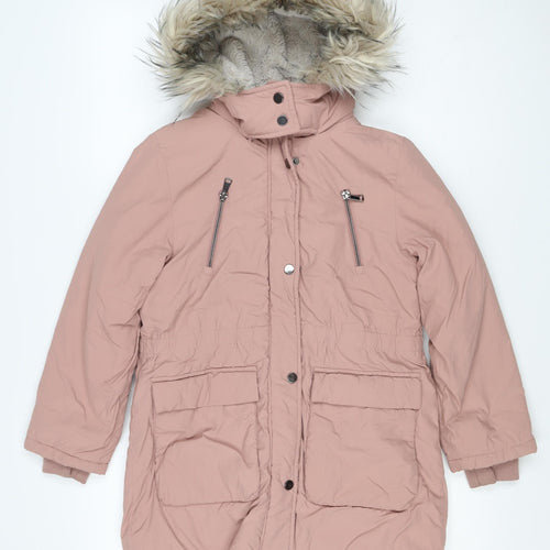 Next Girls Pink 9 Years Faux Fur Hooded Padded Parka Coat