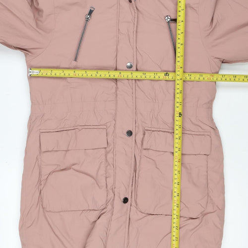 Next Girls Pink 9 Years Faux Fur Hooded Padded Parka Coat