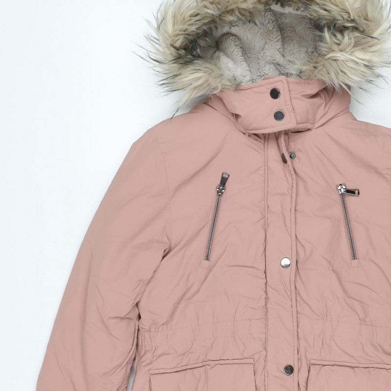 Next Girls Pink 9 Years Faux Fur Hooded Padded Parka Coat