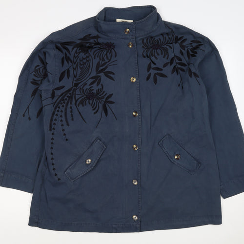 White Stuff Women’s Blue UK 16 Floral Embroidered Cotton Military Jacket