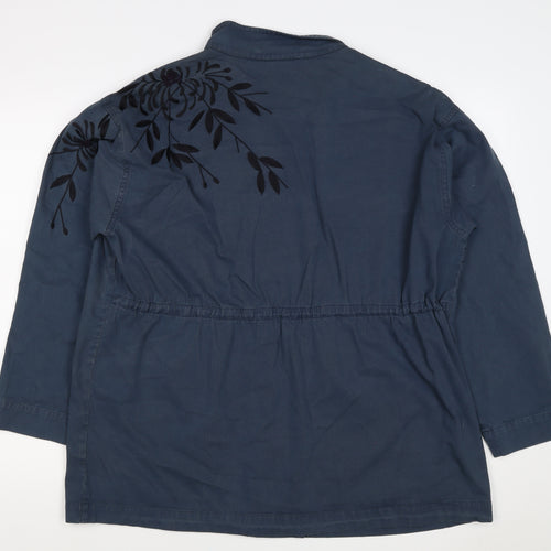 White Stuff Women’s Blue UK 16 Floral Embroidered Cotton Military Jacket