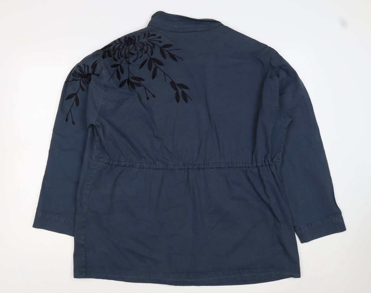 White Stuff Women’s Blue UK 16 Floral Embroidered Cotton Military Jacket