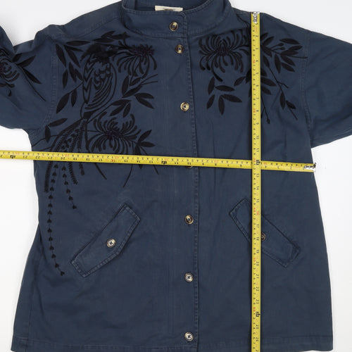 White Stuff Women’s Blue UK 16 Floral Embroidered Cotton Military Jacket