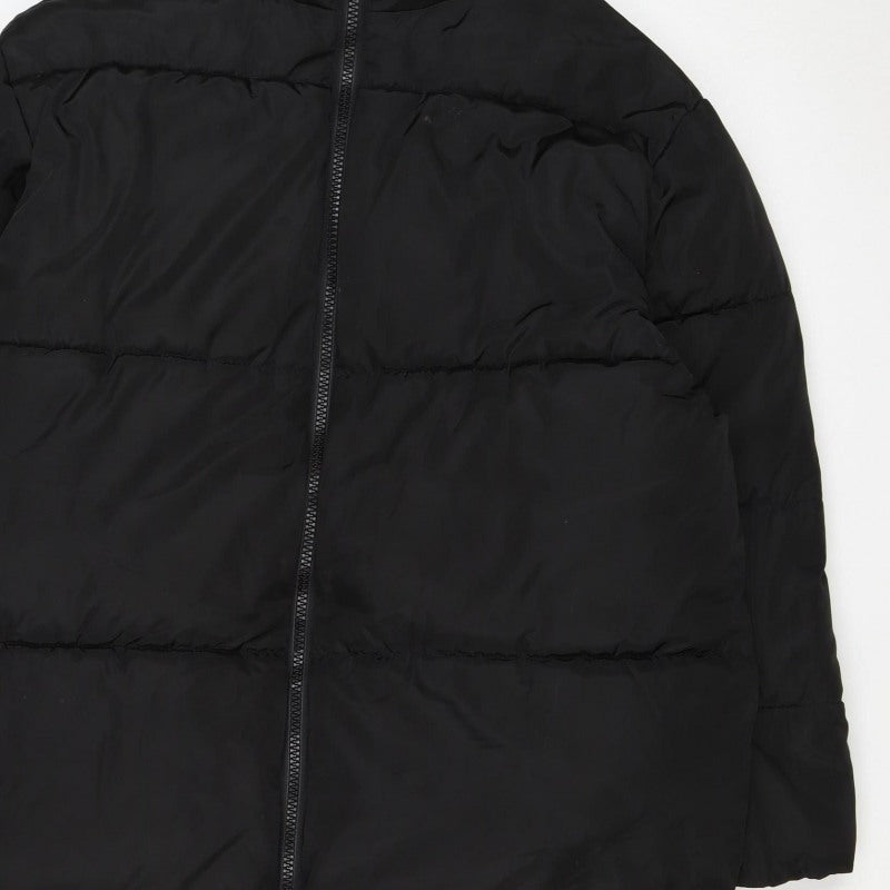 ASOS DESIGN Women’s Black S Puffer Jacket Long Quilted Logo