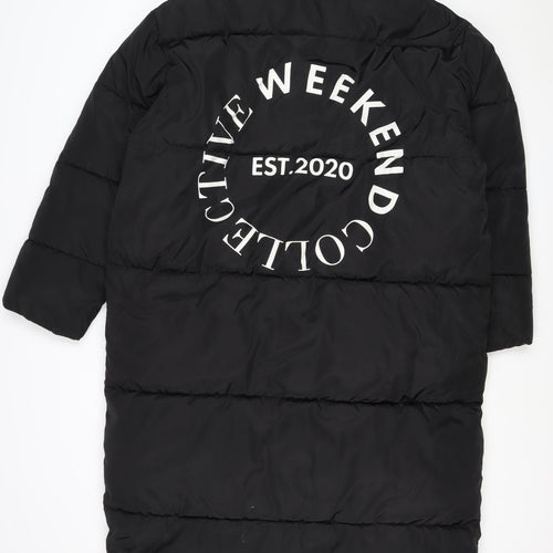 ASOS DESIGN Women’s Black S Puffer Jacket Long Quilted Logo