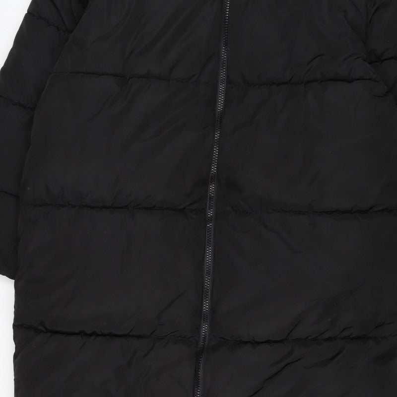 ASOS DESIGN Women’s Black S Puffer Jacket Long Quilted Logo