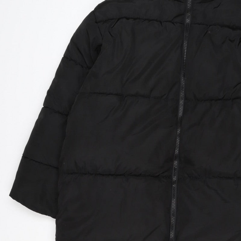 ASOS DESIGN Women’s Black S Puffer Jacket Long Quilted Logo