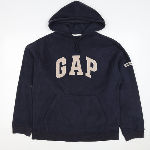 GAP Mens Blue M Fleece Pullover Hoodie Logo Pocket