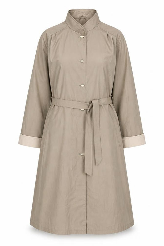 Amethyste Women's Beige Size 14 Belted Long Trench Coat Cotton Blend