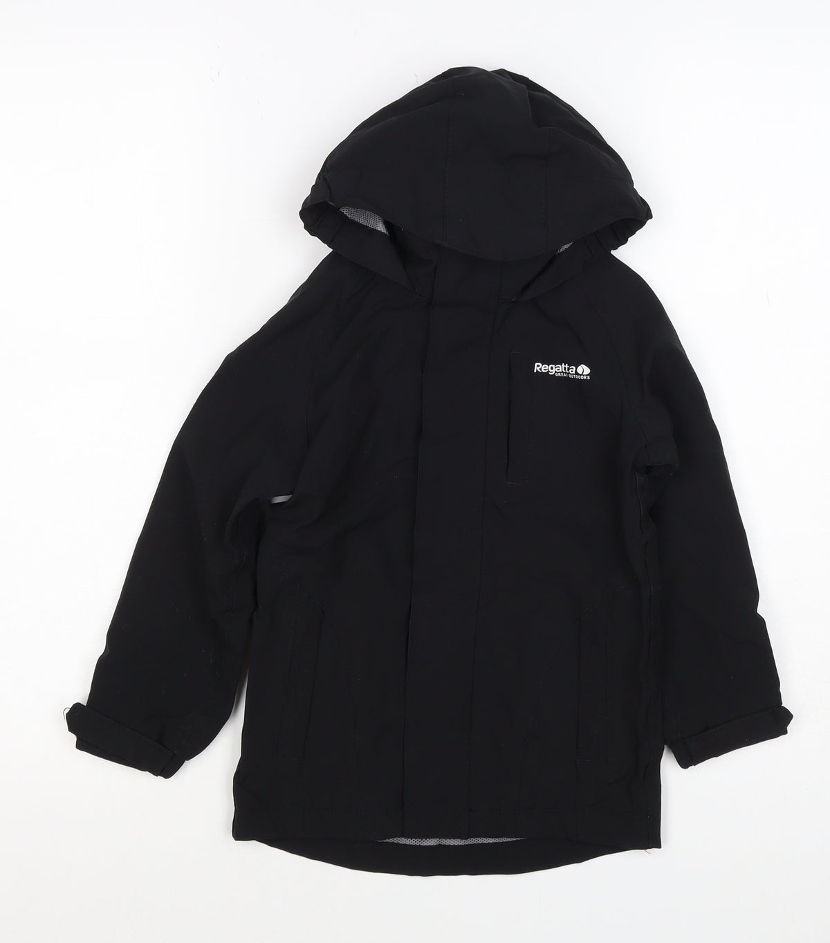 Back view of Regatta boys’ black 3-4 years hooded isotex waterproof softshell jacket