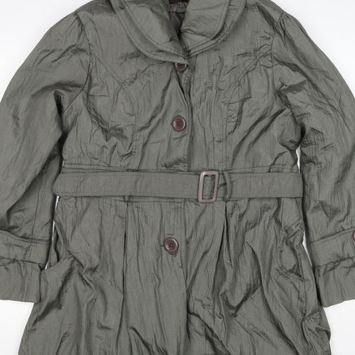 Conos Women Grey L Belted Trench Coat Buttoned Lined