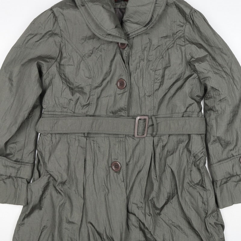Conos Women Grey L Belted Trench Coat Buttoned Lined