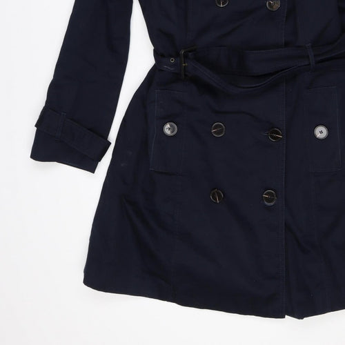 M&S Women's Navy UK 14 Belted Double-Breasted Trench Coat