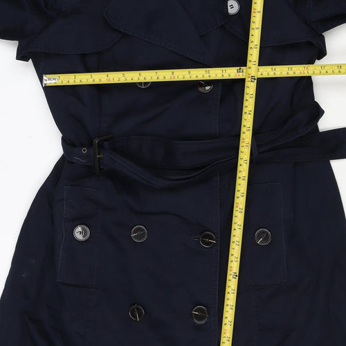 M&S Women's Navy UK 14 Belted Double-Breasted Trench Coat