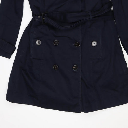 M&S Women's Navy UK 14 Belted Double-Breasted Trench Coat