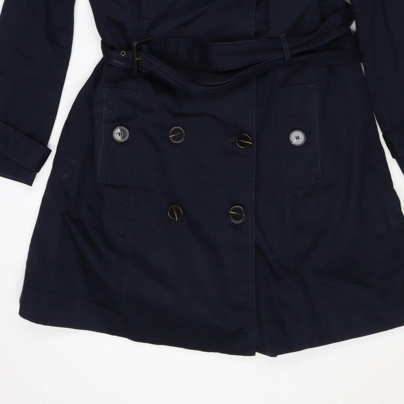 M&S Women's Navy UK 14 Belted Double-Breasted Trench Coat