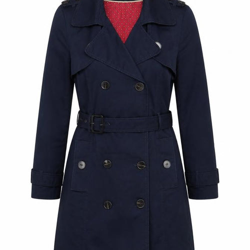 M&S Women's Navy UK 14 Belted Double-Breasted Trench Coat
