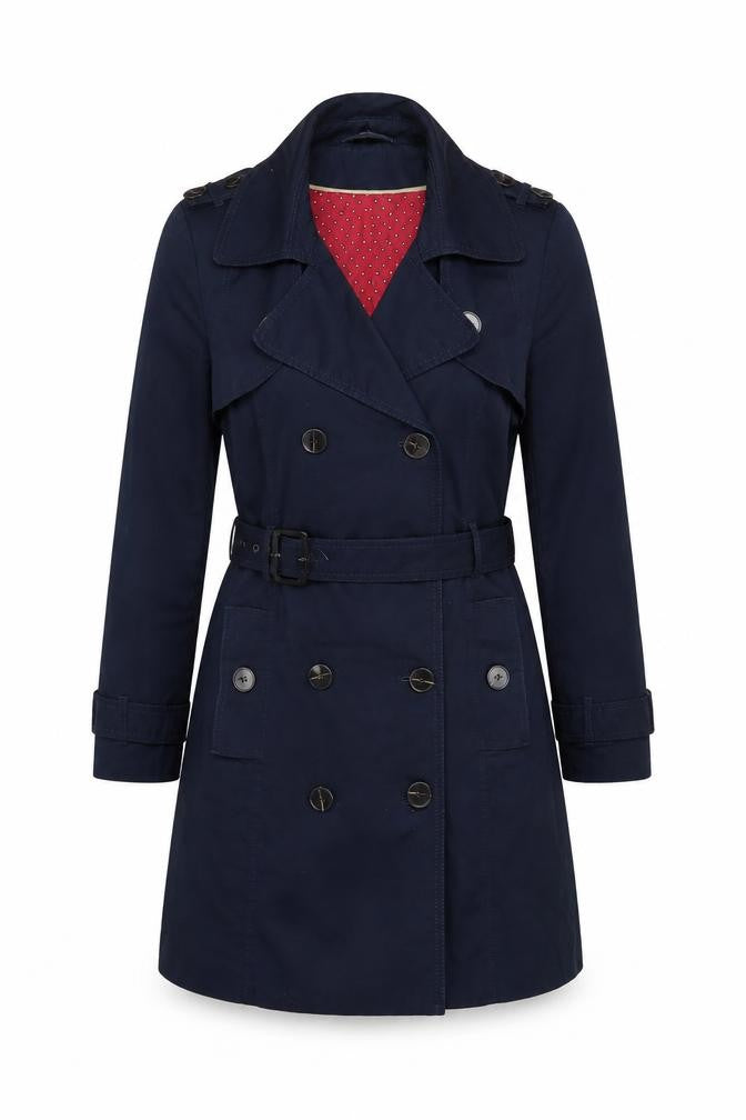 M&S Women's Navy UK 14 Belted Double-Breasted Trench Coat